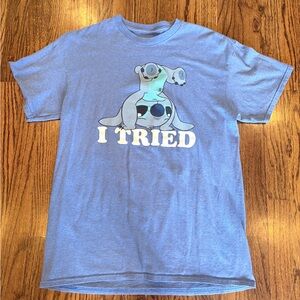 Disney Lilo & Stitch "I Tried" Graphic Size Medium Shirt Blue Adult Short Sleeve